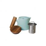 Teiera in ceramica azzurra con infusore